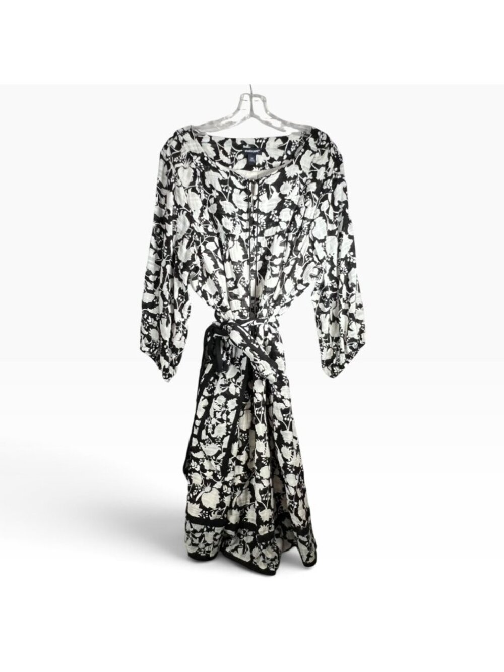 Studio Park x Amy Stran Dress 2X Black White Floral Cotton Lined Belted QVC